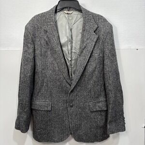 VTG Brookleigh Men's Blazer Sz 44L 100% Wool USA GRAY Elbow Patches ZCMI Classic